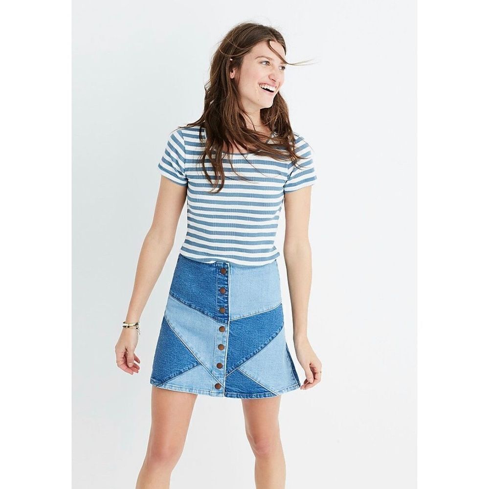 Madewell Slim Ribbed Tee Sandoval Stripe Size XL‎